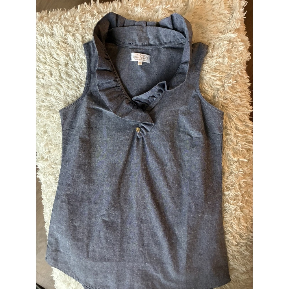 Mud Pie ladies Sleeveless Ruffle Collar Chambray Blouse XS , denim in color - Picture 7 of 16